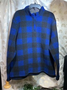 Wrangler Men's Blue & Black Check Zip-Up Sweater